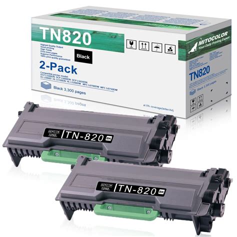 2 Pack TN820 Black Toner Cartridge Replacement For Brother DCP L5500DN