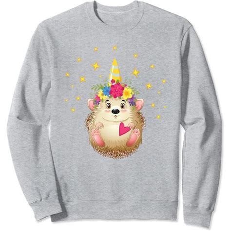 Licorne Hérisson Avec Couronne Florale Arc En Ciel Sweatshirt h1065