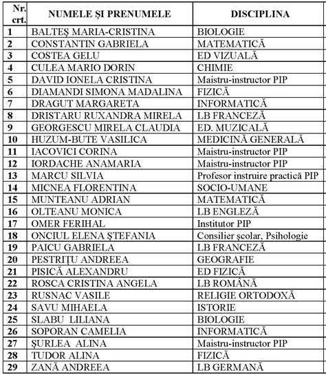 Cadre didactice an școlar 2023 2024 Liceul Teoretic George Emil Palade