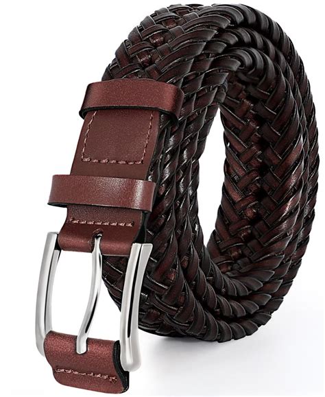 Jasgood Mens Braided Belt Woven Leather Golf Belt For Men Brown