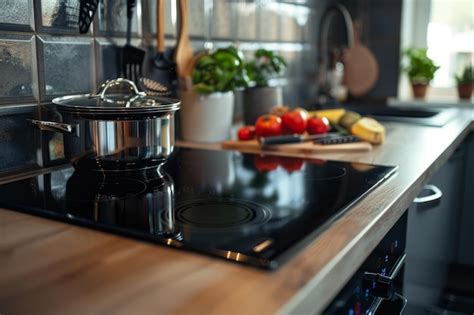 Premium Photo Modern Black Induction Stove In Kitchen Interior