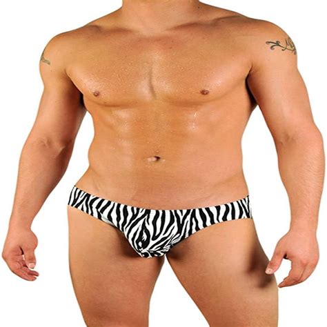 Mens Print Contour Pouch Sexy Low Waist Showy Bikini Swimwear