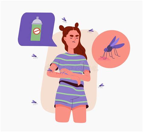 Girl Bitten By Mosquitoes Vector Concept Stock Illustration