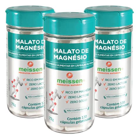 Kit 3x Magnésio de Malato 500mg 120 Cápsulas Meissen Submarino