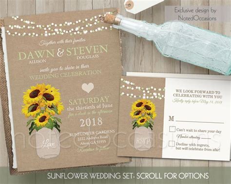 Sunflower Wedding Invitation Set Rustic Wedding Invitation Rustic Sunflower Wedding Country