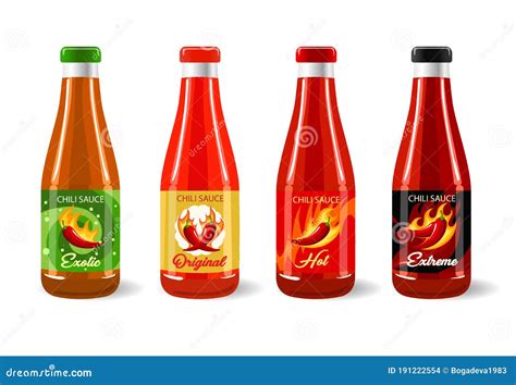 Hot Chili Sauce Bottle Package And Label Design Set Stock Vector