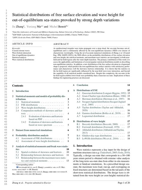 Pdf Statistical Distributions Of Free Surface Elevation And Wave