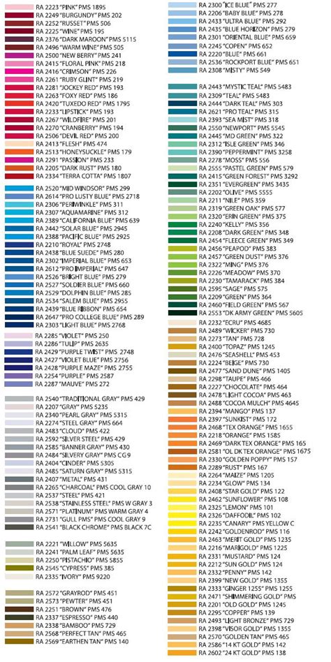 Thread Color Chart With Names