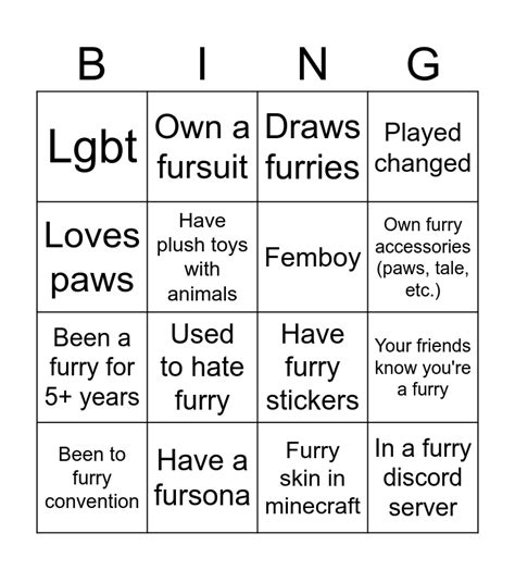 Furry Bingo Card