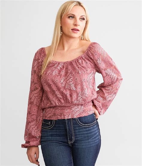 Daytrip Floral Lace Top Womens Shirtsblouses In Deco Rose Buckle