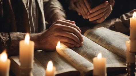 Premium Photo | Men praying on the bible in the light candles selective ...