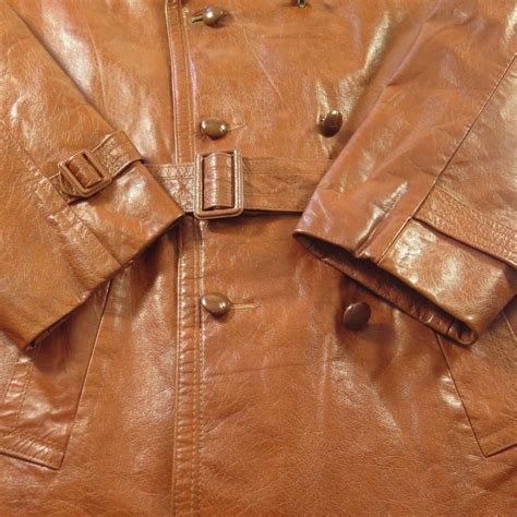 Vintage 70s Brown Leather Spy Trench Coat Overcoat 40 Deadstock The Clothing Vault