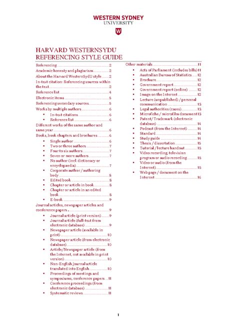 Referencing Style - 1 HARVARD WESTERNSYDU REFERENCING STYLE GUIDE