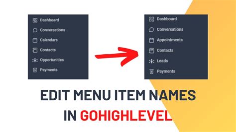 Gohighlevel Tutorials How To Edit Menu Item Names In Gohighlevel