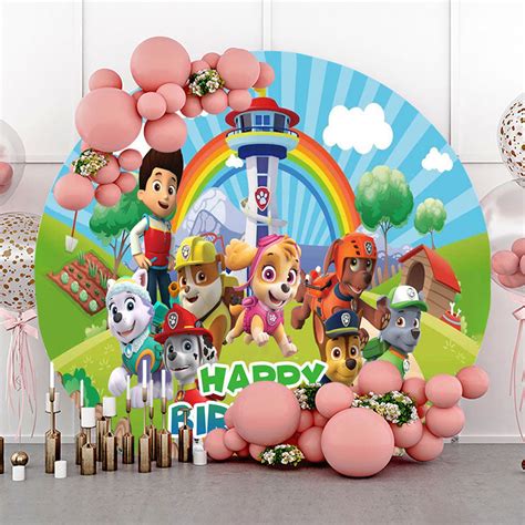 Happy Birthday Rainbow Round Paw Patrol Backdrop Lofaris