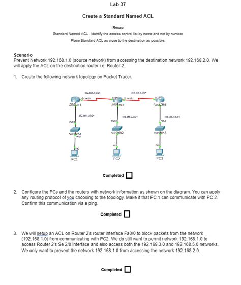 Solved Lab Create A Standard Named Acl Recap Standard Chegg