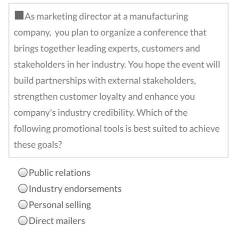 Solved As Marketing Director At A Manufacturing Company You Chegg