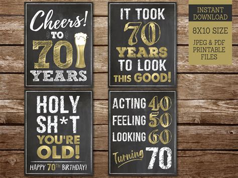 70th Birthday Decorations 70th Birthday Printable Signs Cheers To 70