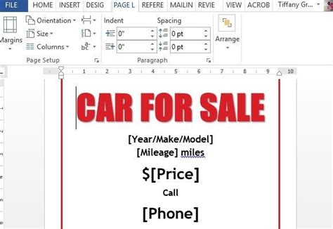 Car For Sale Sign Word Template