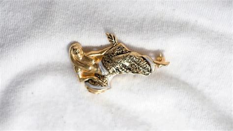 Extraordinary Damascene Nude Goddess Brooch Gem