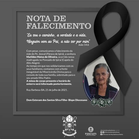 Nota De Falecimento Senhora Matilde Diocese De Ruy Barbosa