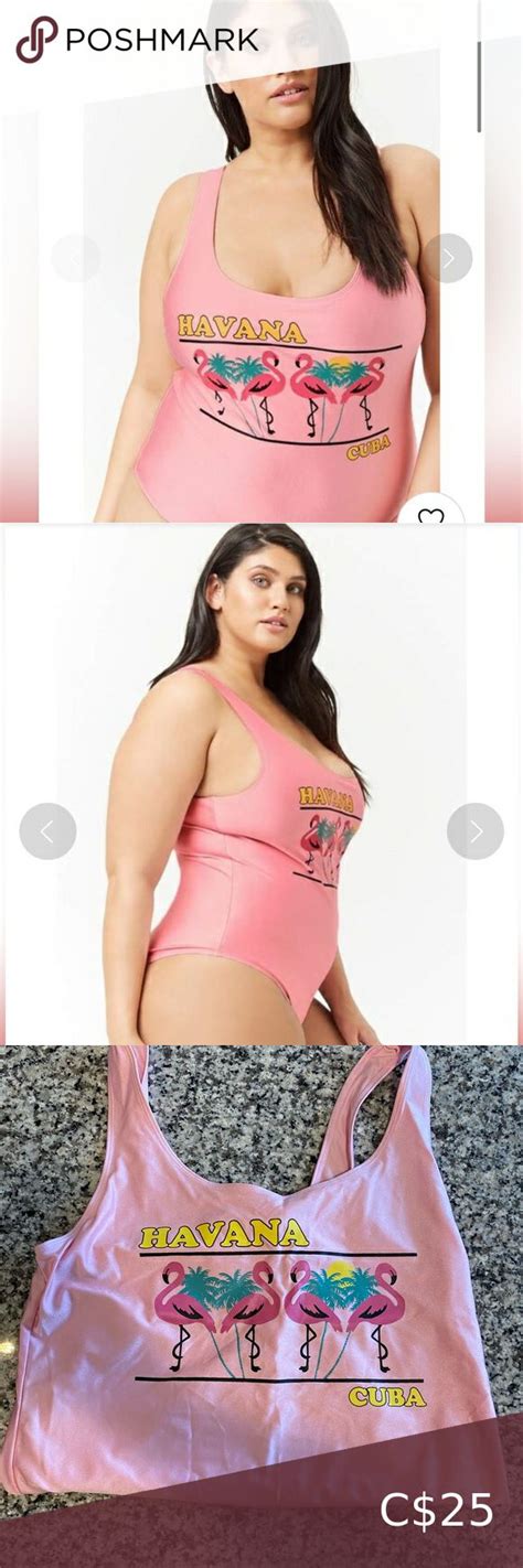 Forever 21 Plus Size Havana Graphic One Piece Swimsuit Forever 21 Plus Havana Scoop Neckline