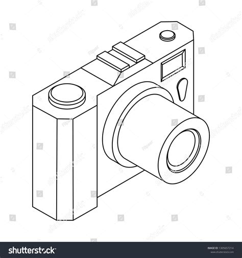 Camera Isometric Outline Drawing Illustration Isolated Stock