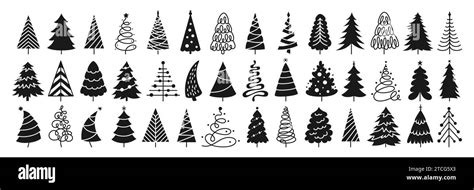 Christmas Tree Silhouette Set New Years And Xmas Traditional Symbol Trees Pines Shape Design