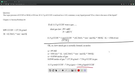 SOLVED The Vapor Pressure Of CCl3F At 300 K Is 856 Torr If 13 G Of