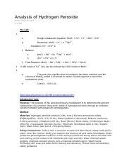 Analysis Of Hydrogen Peroxide Lab Results Docx Analysis Of Hydrogen