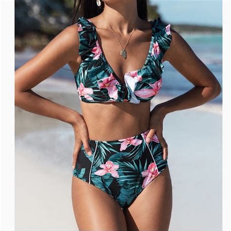 Cupshe Swim Nwt Cupshe Bikini Set High Waisted Tropical Floral