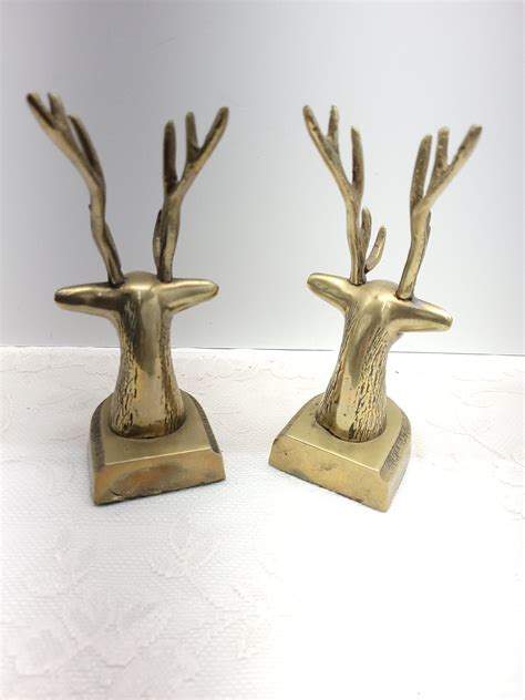 Vintage Pair Brass Antler Deer Bookend Book Holders Cabin Etsy