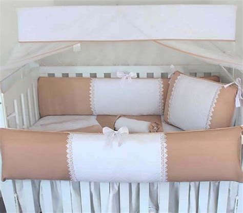 Kit Berço Glamour Guipir 09 Peças Nude Branco MadeiraMadeira