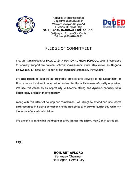 Pledge Of Commitment Sagad Elementary School