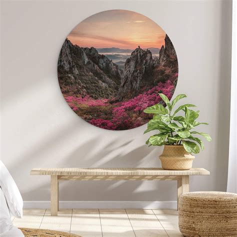 Holzbild Seo Felsige Landschaft Im Sonnenuntergang Rund Wall Art De