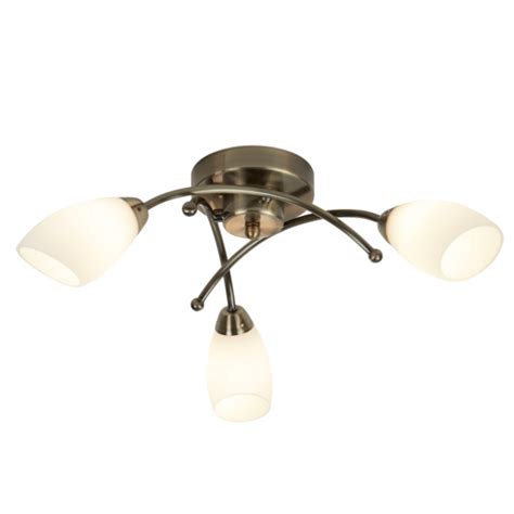 Opal Glass With Antique Brass 3 Light Semi Flush Ceiling Light Romerils Jersey