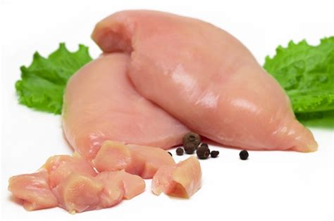 Premium Photo Top View Of Raw Chicken Fillet Chunks Isolated On White