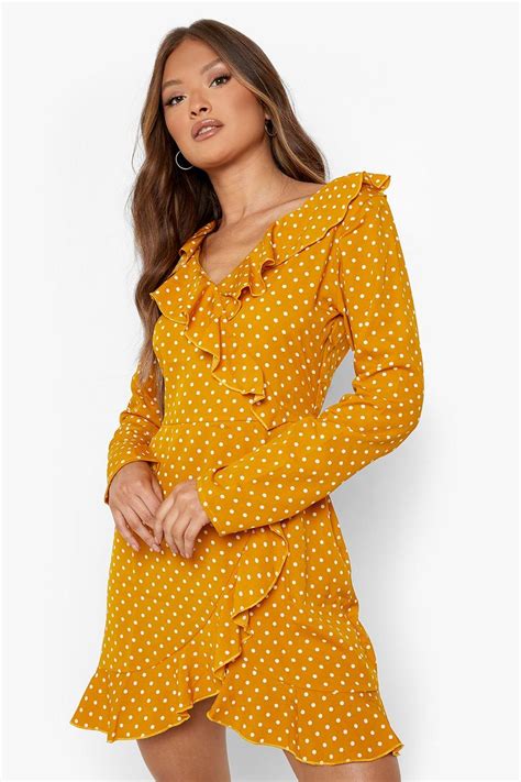 Womens Woven Polka Dot Ruffle Tea Dress Boohoo Uk