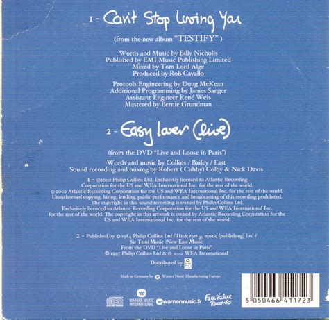 MUSICOLLECTION: PHIL COLLINS - Can't Stop Loving You - CD 2Titres - 2002