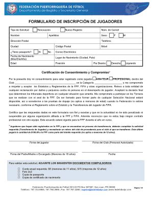 Completable En L Nea Formulario De Inscripcin De Jugadores Fax Email