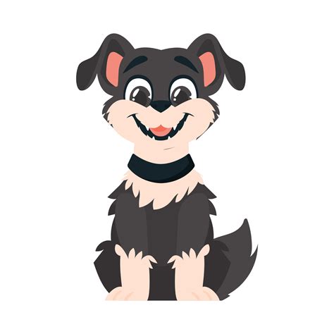 Funny black dog. Smiling dog. Cartoon style, vector illustration