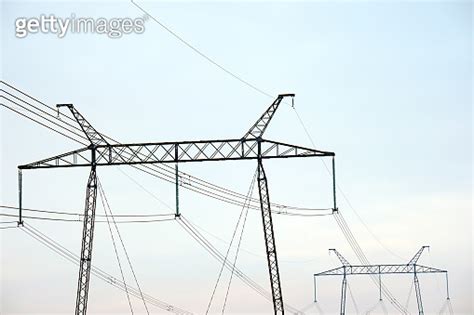 High Voltage Tower With Electric Power Lines Transfening Electrical