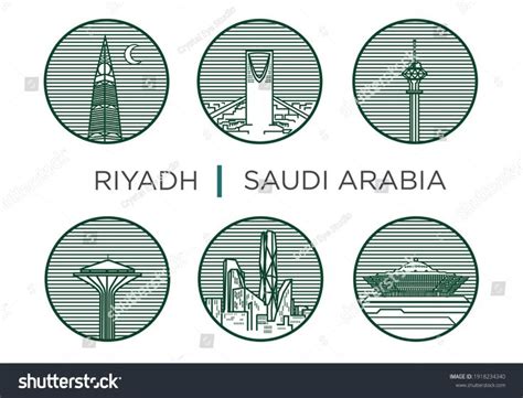 Set Riyadh Landmarks Outline Style Inside Stock Vector (Royalty Free ...