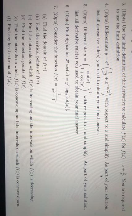 Solved 3 10pts Use The Limit Definition Of The Derivative