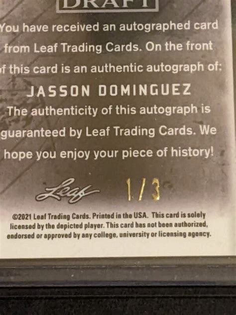 Jasson Dominguez Autograph 3 2021 Leaf Metal Draft Yankees Prospect