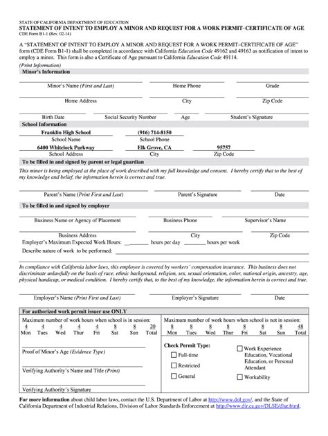 Fillable Online A Statement Of Intent To Employ Minor And Request For