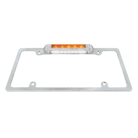 Chrome Deluxe LED License Plate Frame Amber LED Auxiliary Light