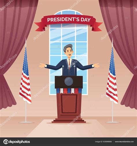 President S Day People Speech Podium Stage Indoor Cartoon Illustration