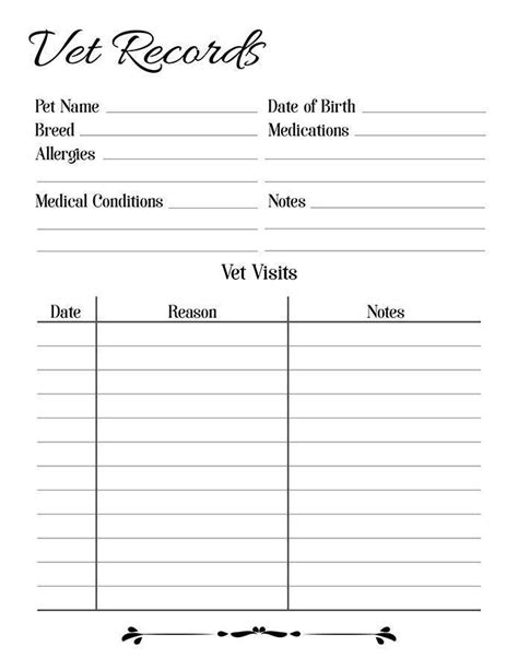 Vet Records Printable The Digital Download Shop