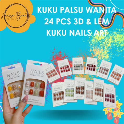 Jual Kuku Palsu Wanita Pcs D Kuku Palsu Nail Art Press On Nails